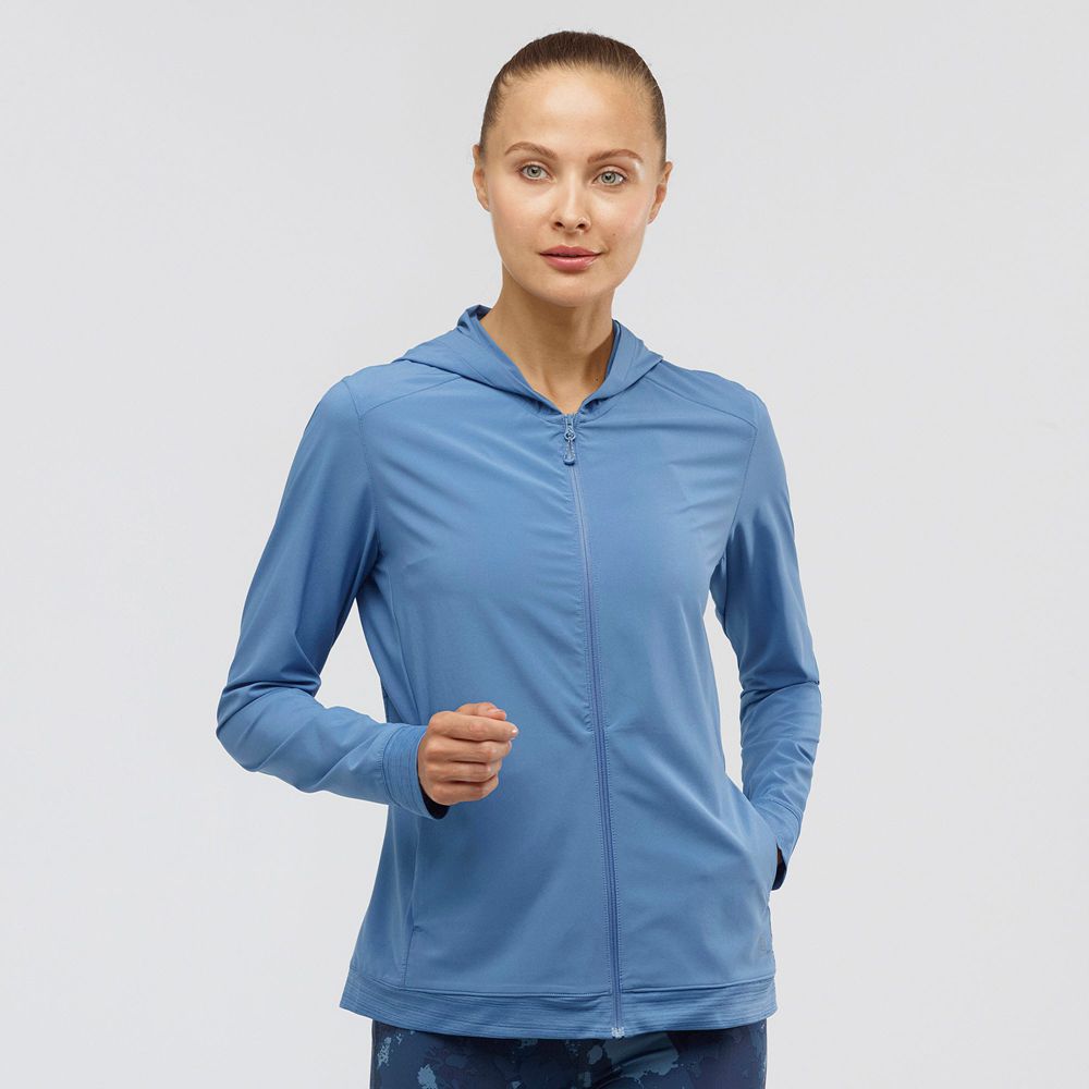 Vestes Imperméables Salomon Femme Bleu - Salomon COMET LIGHT HOODIE W - France (8406-AHYDI)